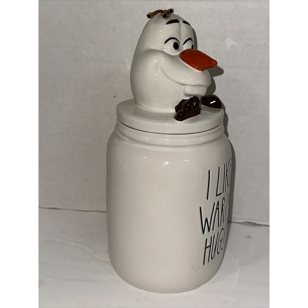 Rae Dunn Disney Frozen Olaf I Like Warm Hugs Ceramic Canister Cookie Jar White